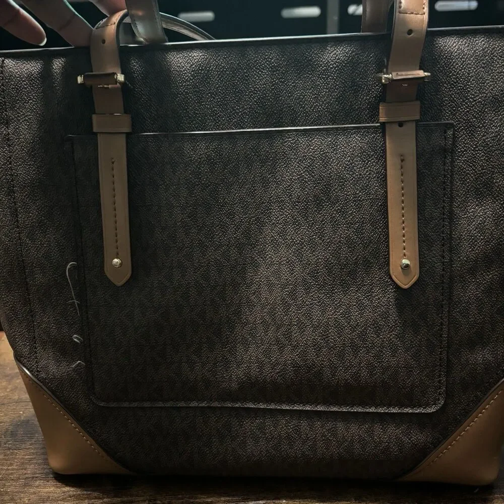 Michael Kors Jet Set Travel Large Tote Brown MK Signature PVC Leather Bag